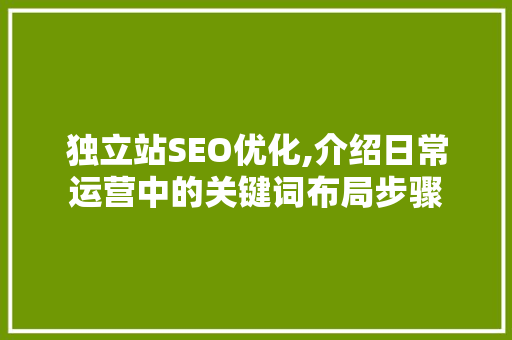独立站SEO优化,介绍日常运营中的关键词布局步骤