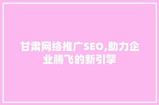 甘肃网络推广SEO,助力企业腾飞的新引擎