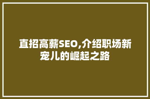 直招高薪SEO,介绍职场新宠儿的崛起之路
