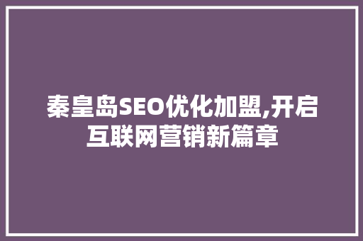 秦皇岛SEO优化加盟,开启互联网营销新篇章