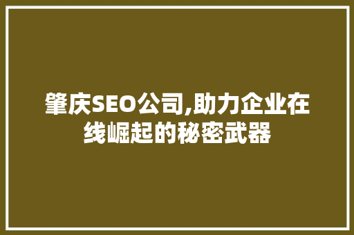 肇庆SEO公司,助力企业在线崛起的秘密武器