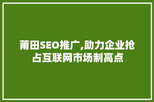 莆田SEO推广,助力企业抢占互联网市场制高点