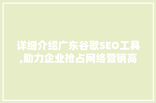 详细介绍广东谷歌SEO工具,助力企业抢占网络营销高地