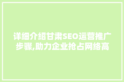 详细介绍甘肃SEO运营推广步骤,助力企业抢占网络高地
