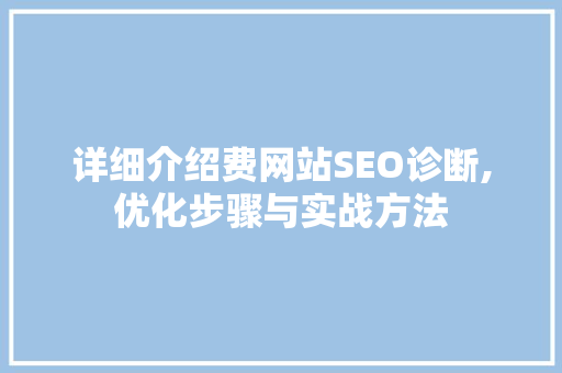 详细介绍费网站SEO诊断,优化步骤与实战方法