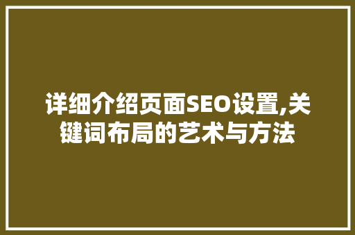 详细介绍页面SEO设置,关键词布局的艺术与方法