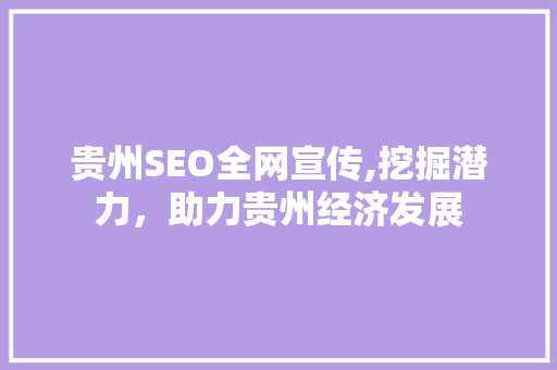 贵州SEO全网宣传,挖掘潜力，助力贵州经济发展