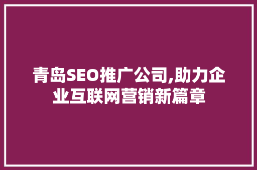 青岛SEO推广公司,助力企业互联网营销新篇章