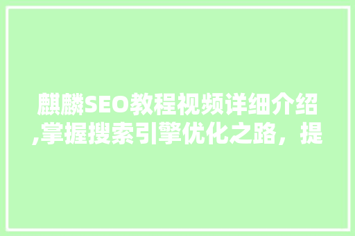 麒麟SEO教程视频详细介绍,掌握搜索引擎优化之路，提升网站排名