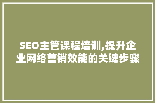 SEO主管课程培训,提升企业网络营销效能的关键步骤
