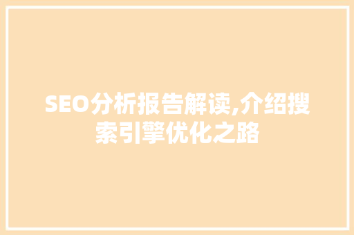 SEO分析报告解读,介绍搜索引擎优化之路