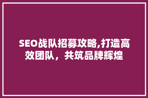 SEO战队招募攻略,打造高效团队，共筑品牌辉煌