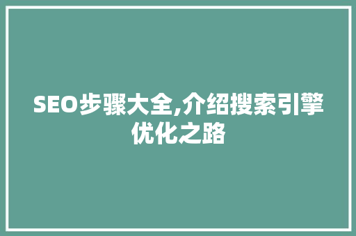 SEO步骤大全,介绍搜索引擎优化之路