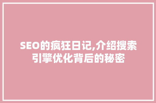 SEO的疯狂日记,介绍搜索引擎优化背后的秘密