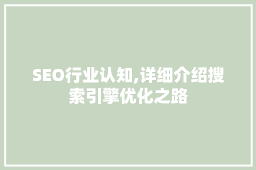 SEO行业认知,详细介绍搜索引擎优化之路