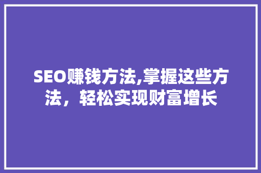 SEO赚钱方法,掌握这些方法，轻松实现财富增长