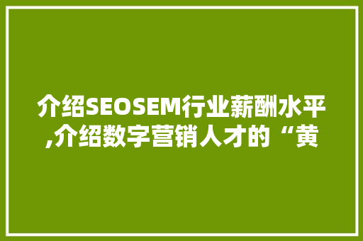 介绍SEOSEM行业薪酬水平,介绍数字营销人才的“黄金时代”