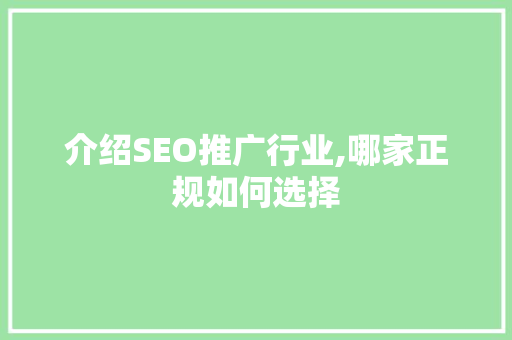 介绍SEO推广行业,哪家正规如何选择