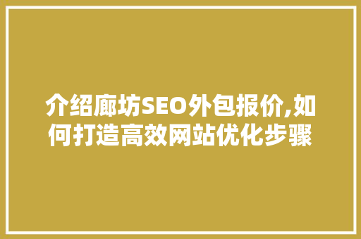介绍廊坊SEO外包报价,如何打造高效网站优化步骤