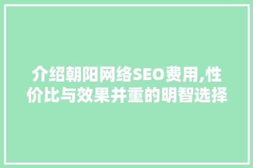 介绍朝阳网络SEO费用,性价比与效果并重的明智选择