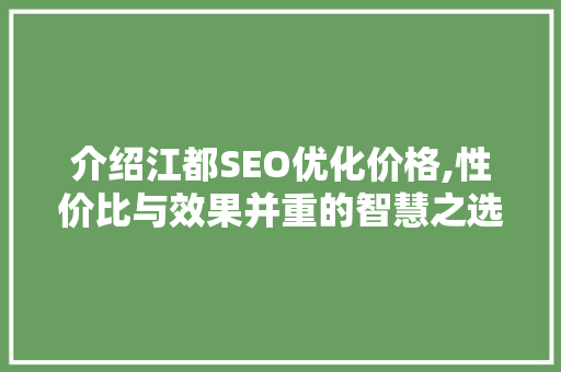 介绍江都SEO优化价格,性价比与效果并重的智慧之选