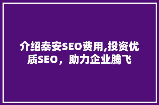 介绍泰安SEO费用,投资优质SEO，助力企业腾飞