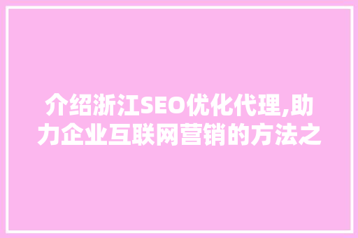介绍浙江SEO优化代理,助力企业互联网营销的方法之路