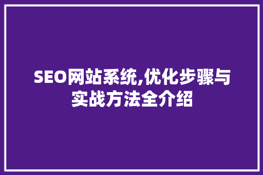 SEO网站系统,优化步骤与实战方法全介绍