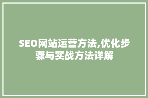 SEO网站运营方法,优化步骤与实战方法详解