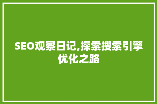 SEO观察日记,探索搜索引擎优化之路