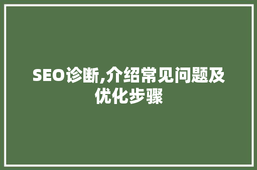 SEO诊断,介绍常见问题及优化步骤