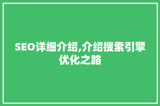 SEO详细介绍,介绍搜索引擎优化之路