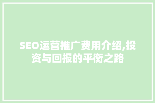 SEO运营推广费用介绍,投资与回报的平衡之路