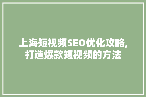 上海短视频SEO优化攻略,打造爆款短视频的方法