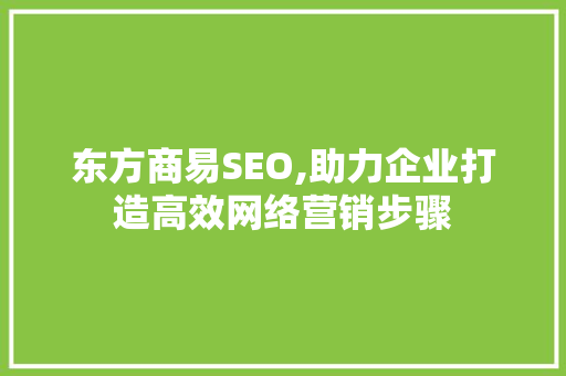 东方商易SEO,助力企业打造高效网络营销步骤