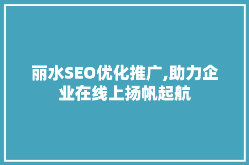 丽水SEO优化推广,助力企业在线上扬帆起航