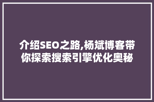 介绍SEO之路,杨斌博客带你探索搜索引擎优化奥秘