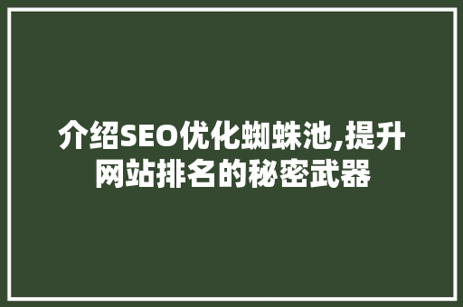 介绍SEO优化蜘蛛池,提升网站排名的秘密武器
