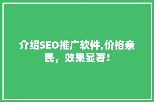 介绍SEO推广软件,价格亲民，效果显著！