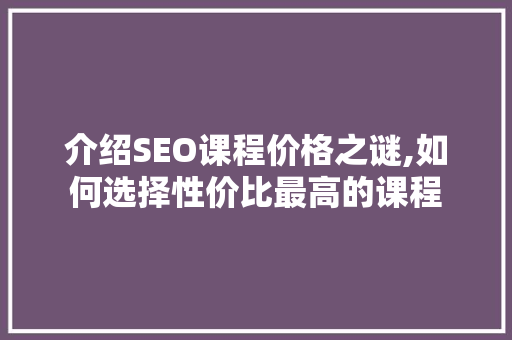介绍SEO课程价格之谜,如何选择性价比最高的课程