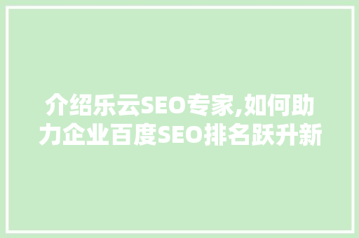 介绍乐云SEO专家,如何助力企业百度SEO排名跃升新高度