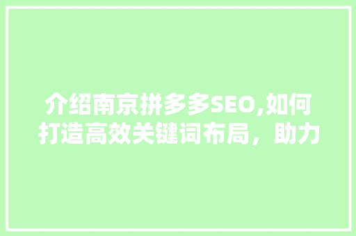 介绍南京拼多多SEO,如何打造高效关键词布局，助力店铺流量翻倍