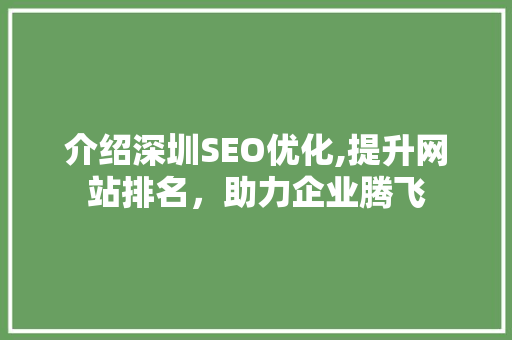 介绍深圳SEO优化,提升网站排名，助力企业腾飞