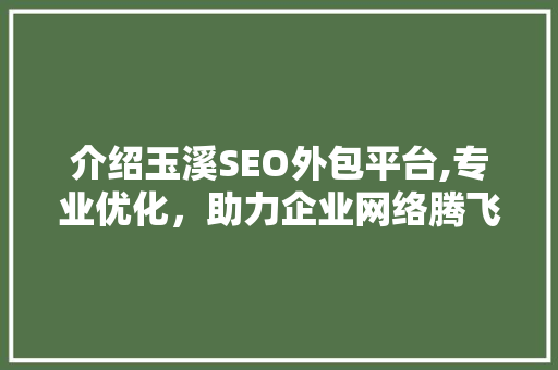 介绍玉溪SEO外包平台,专业优化，助力企业网络腾飞