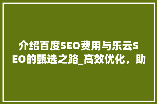 介绍百度SEO费用与乐云SEO的甄选之路_高效优化，助力企业腾飞