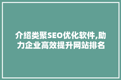 介绍类聚SEO优化软件,助力企业高效提升网站排名