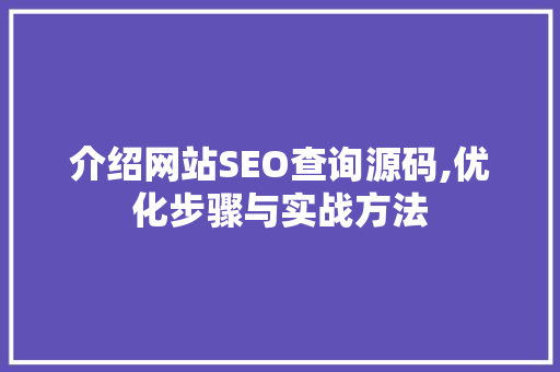 介绍网站SEO查询源码,优化步骤与实战方法