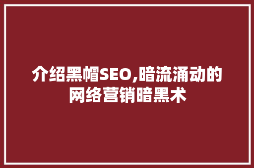 介绍黑帽SEO,暗流涌动的网络营销暗黑术