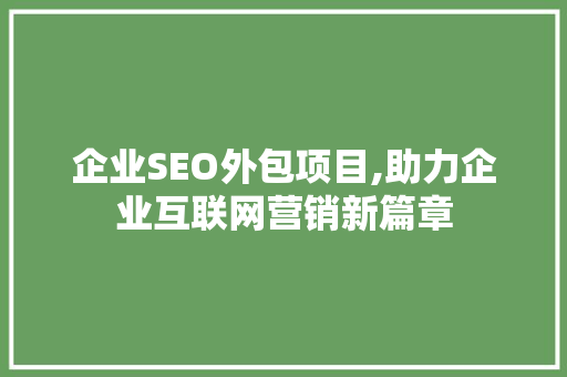 企业SEO外包项目,助力企业互联网营销新篇章