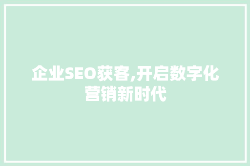 企业SEO获客,开启数字化营销新时代